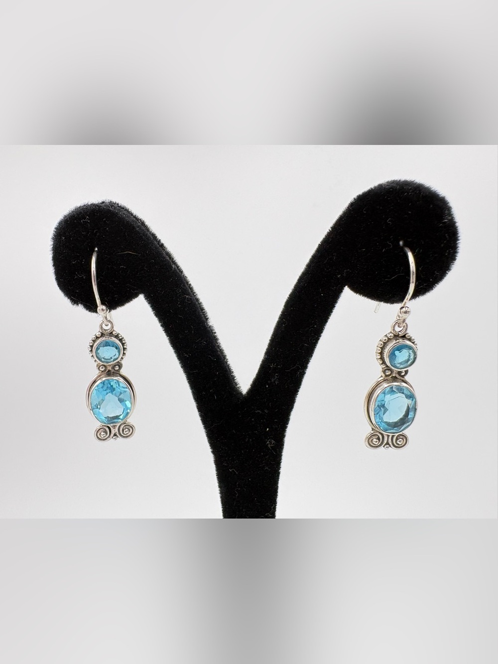 925 Sterling Silver Genuine Faceted Blue Topaz Gemstone Drop Earrings